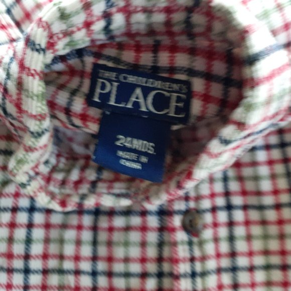 Children's Place Boys Shirt Button Down Red Blue Plaid Corduroy 24 Months - Picture 7 of 12